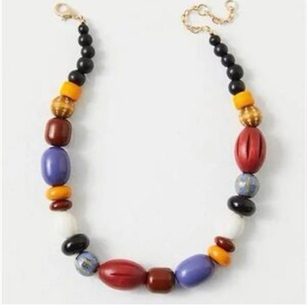 NWT Free People Bold Fashion Wood & Glass Necklace